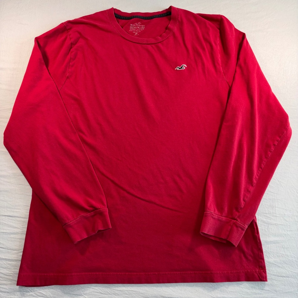 Hollister Must-Have Collection Red Long Sleeve Cotton T-Shirt Mens Large Logo